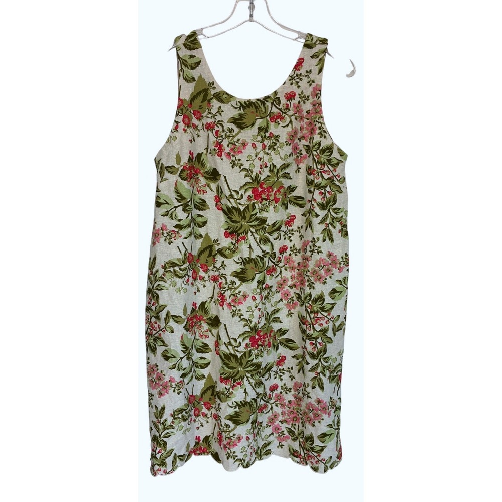 Laura Ashley Linen Blend Floral Shift Dress Scalloped Hem Pink Green M - Picture 2 of 13